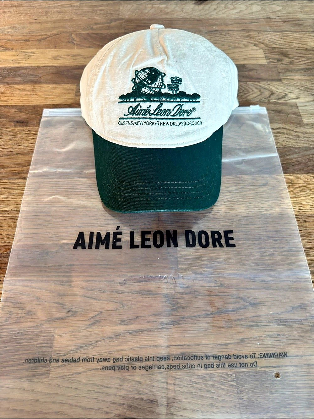 Aimé Leon Dore Unisphere Hat Embroidered Logo Cap Cream & Green